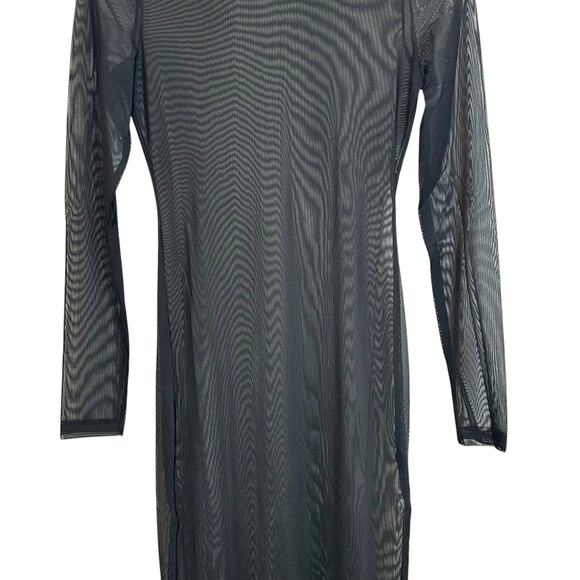 K Too Womens Sheer Long Sleeve Mock Neck Mesh Swim Cover Up Maxi Dress Black M - Picture 4 of 13